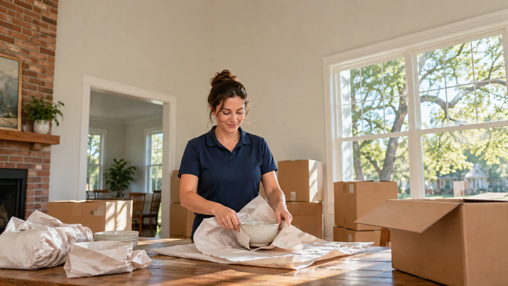 Illustrative Gallatin moving scene Illustrative careful packing of ceramics in a Gallatin home